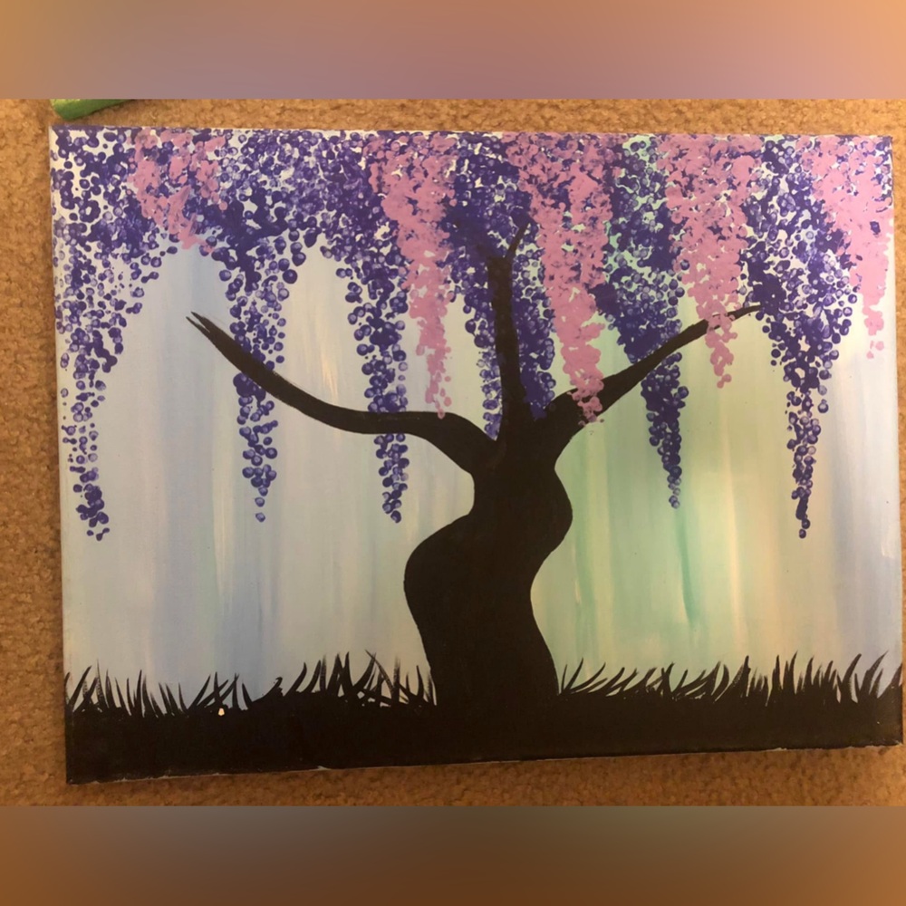 Abstract Tree Art Canvas in Black, Purple, and Pink handmade by me